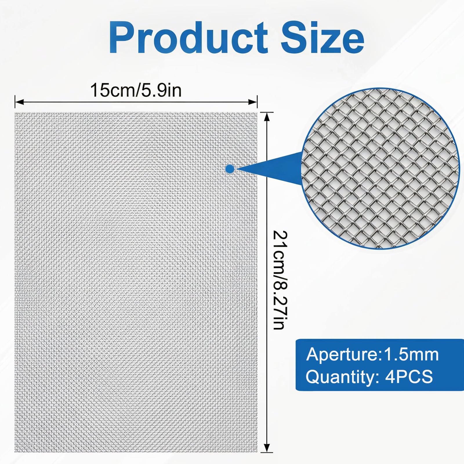 150 x 210 mm, rete metallica a maglia fine in acciaio inox, 8 pezzi, rete filtrante, foro da 1,5 mm, rete filtrante a maglia fine, rete metallica A5, maglia fine per porte, previene topi, insetti e