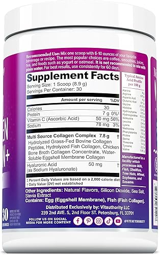 Miniatura 7 de Polvo de péptidos de colágeno múltiple para mujeres, polvo de colágeno hidrolizado para mujeres con tipos I II III Plus vitamina C y ácido