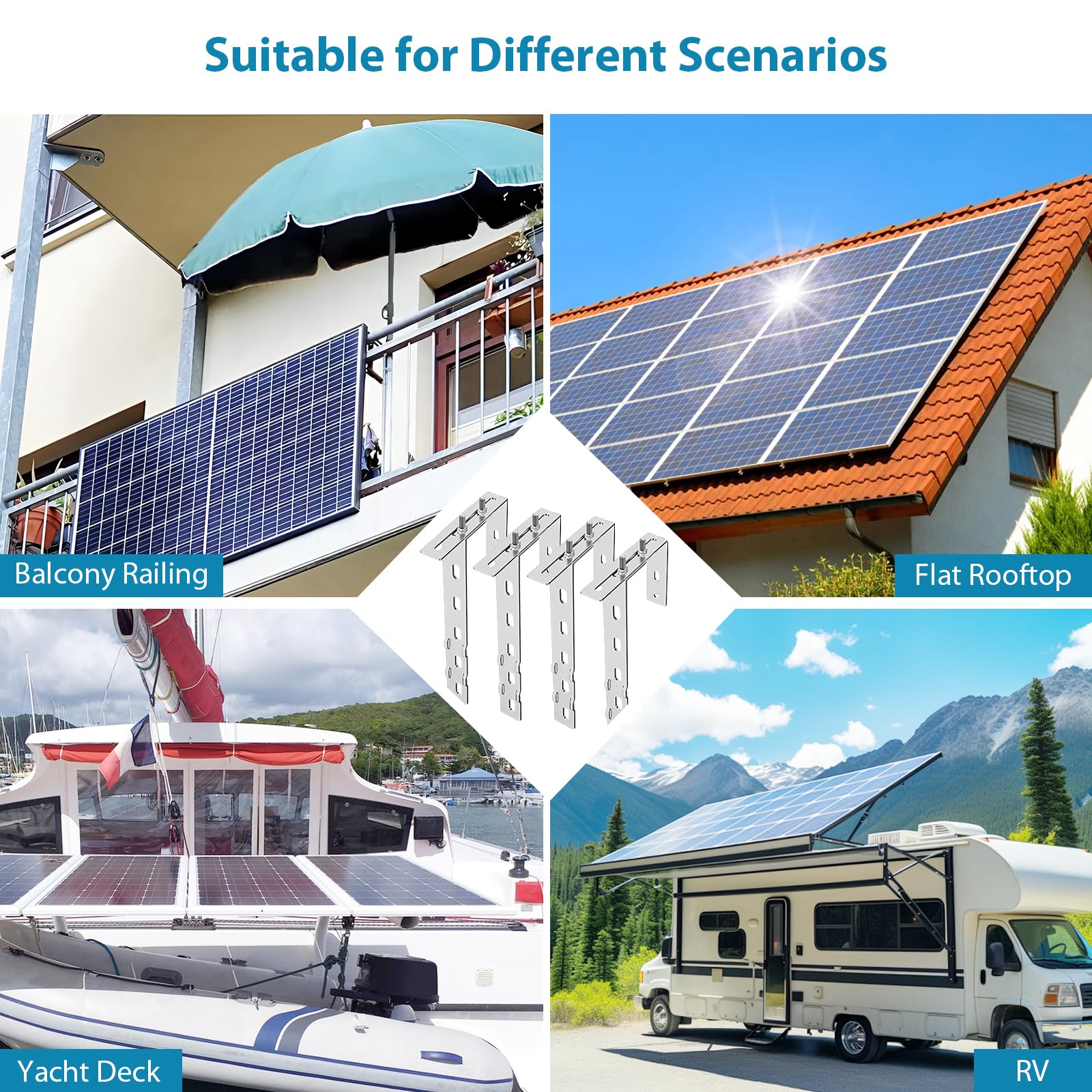 Soporte Placas Solares, 6-18cm Ajustables Sin Taladro, Soportes Para Módulos Fotovoltaicos, Kit Placas Solares Adecuado Para Barandillas de Balcón y Techos Planos