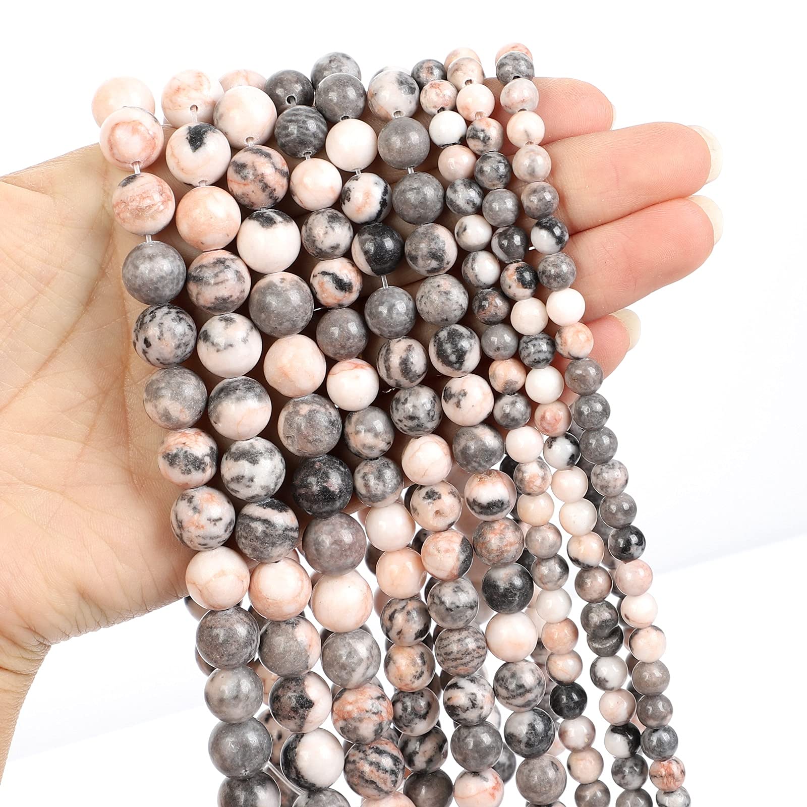 MURUI ZP Perles De Pierre Naturelle Rose Fil Rouge Fleur Pin De Pin Charme Rond Perle En Vrac Pour La Fabrication De Bijoux Bracelet à Aiguilles DIY 4-12 MM Y1222