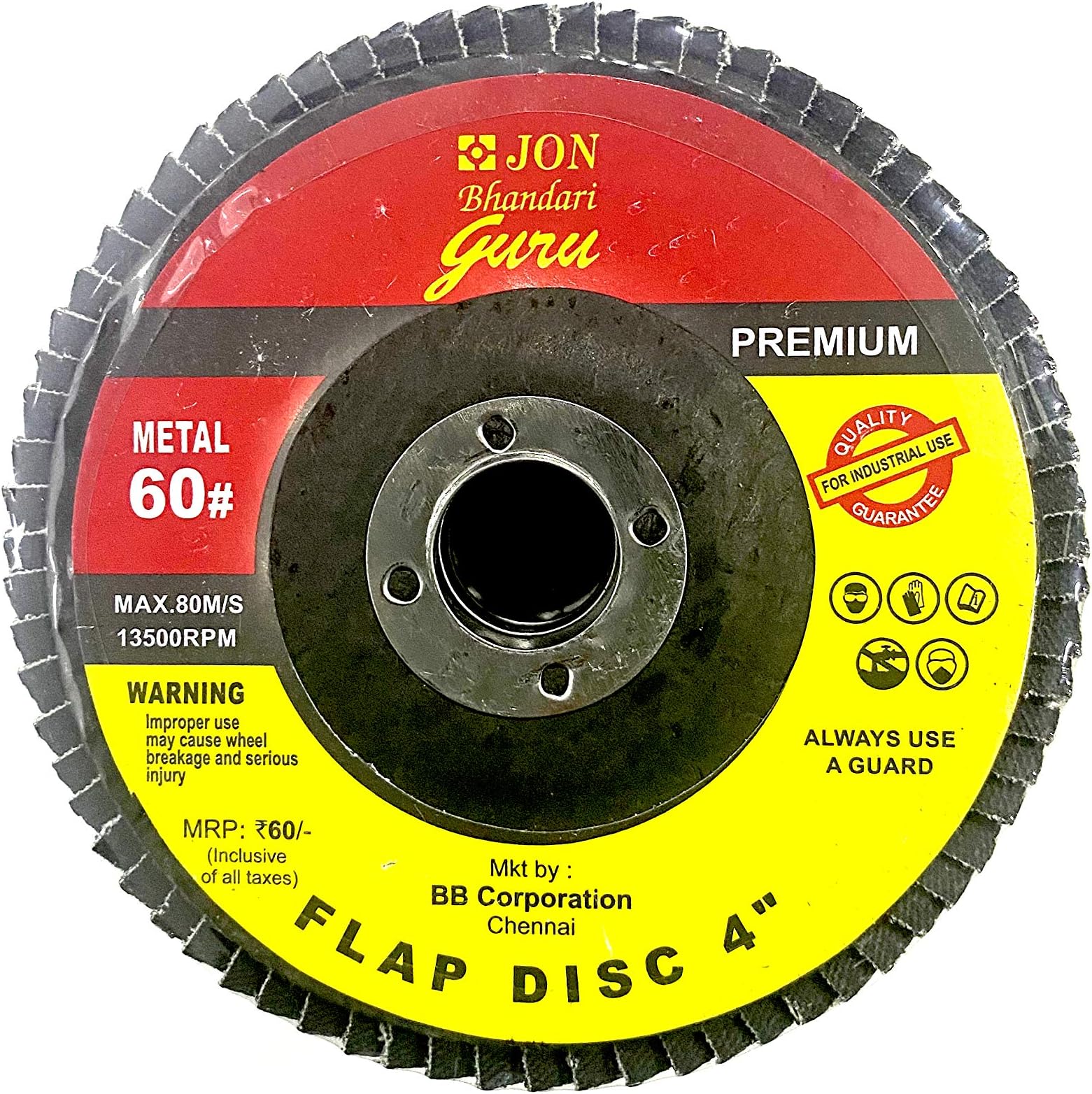 Jon Bhandari Tools Abrasive Flap Discs – 4” (100mm x 16mm), Grit 60 – Pack of 10, for Angle Grinders, Metal Grinding, Sanding & Finishing