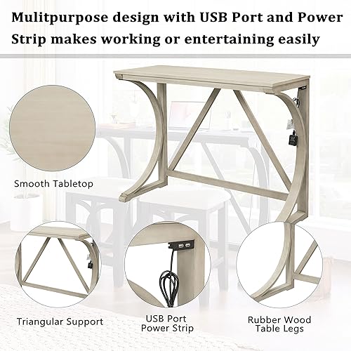 Miniatura 4 de Juego de mesa de comedor con altura de mostrador, 3 piezas, puerto USB integrado y taburetes tapizados, para cocina, restaurantes, muebles de sala
