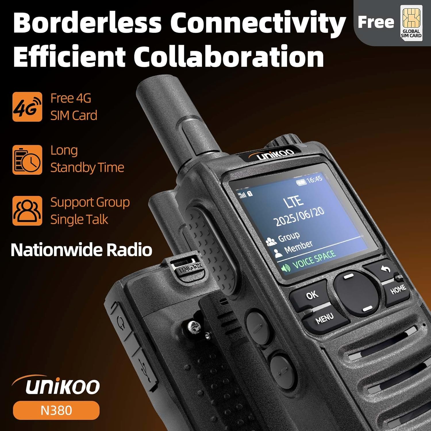 4G LTE Walkie Talkie, 5000+ Miles Long Range, 3000mAh Battery, Pre-Activated SIM (1st Year Free, $18/Month After), Group Single Priority Call, for Commercial Logistics Security Outdoor (2 Pack)