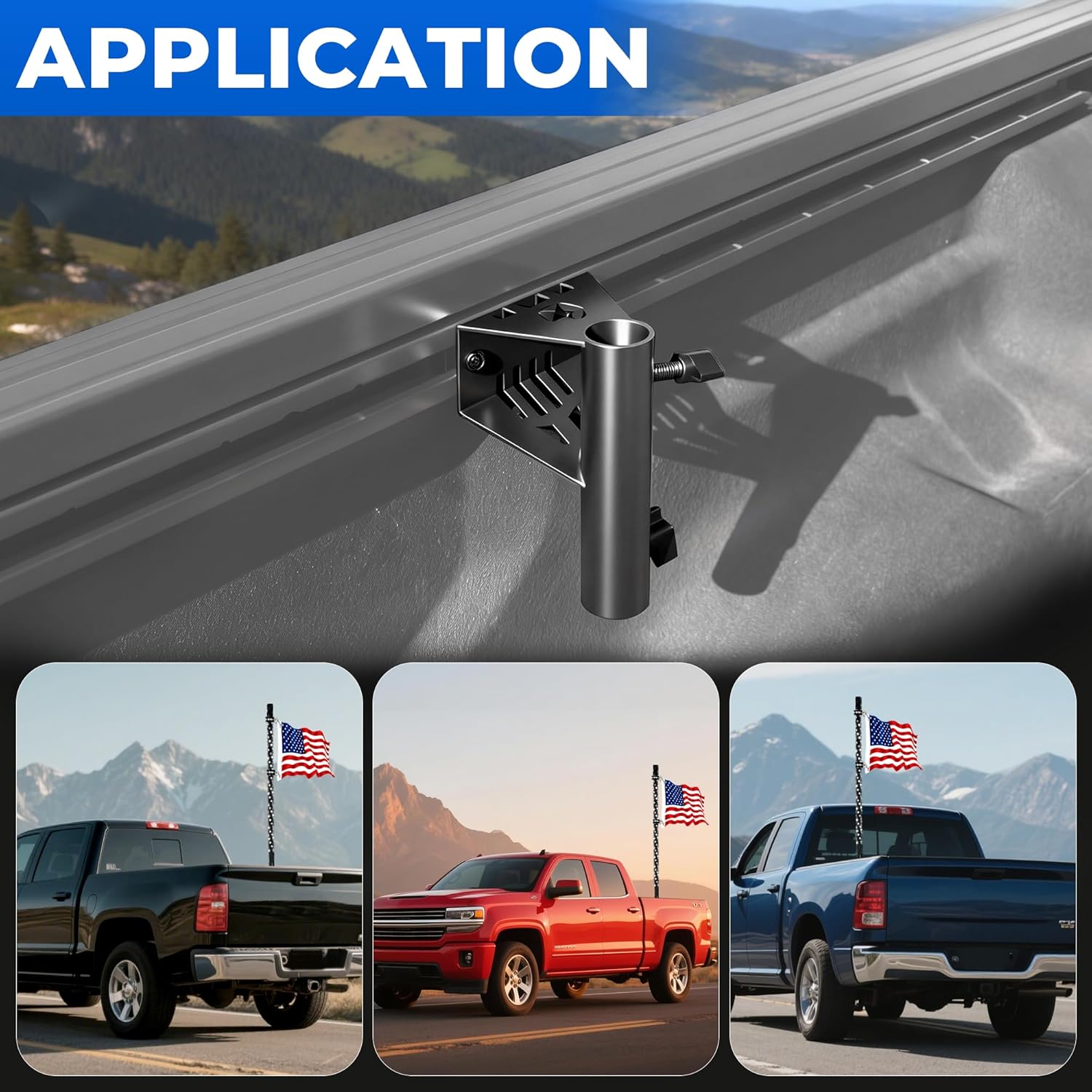 YUDE Truck Bed Flag Pole Mount Compatible with Tacoma & Tundra, Fits Up to 1.5-Inch Diameter Flagpole, Easy Installation Bed Rail Flag Holder