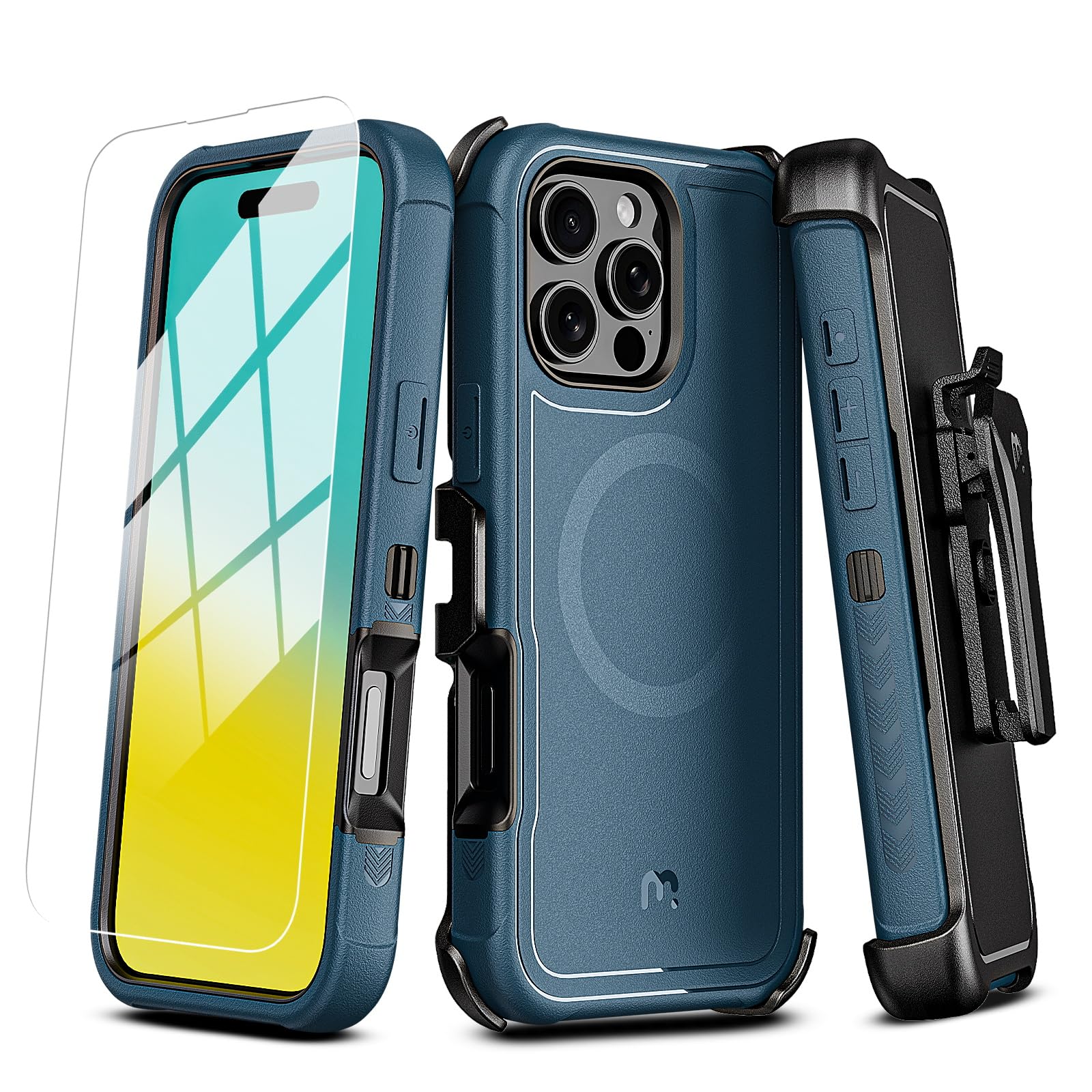 M MYBAT PRO Maverick Series for iPhone 16 Pro Max Case with Belt Clip Holster,[Compatible with Magsafe] w/Screen Protector,Anti-Drop,Shockproof,with