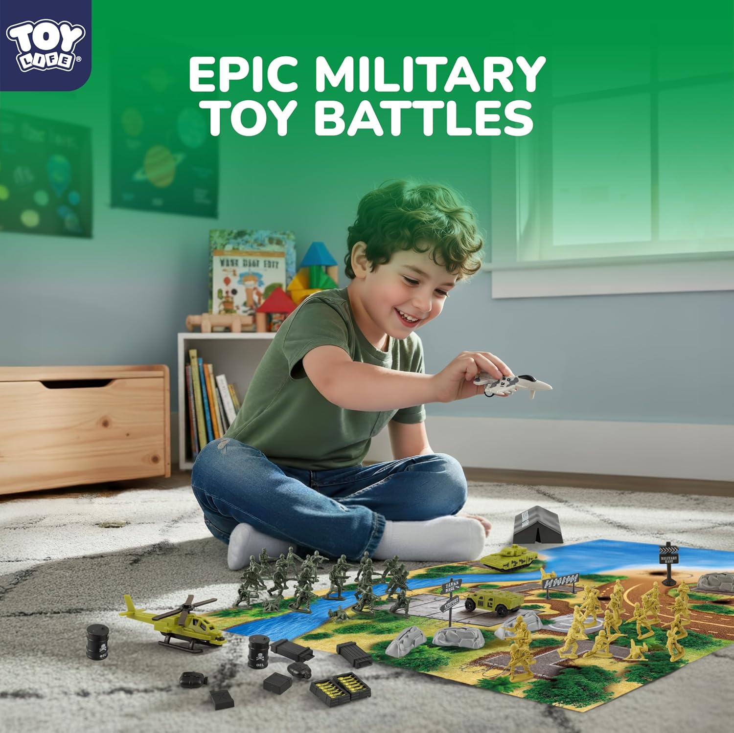 TOY Life Army Men Playset- Army Men Action Figures, Toy Soldiers for Boys, Plastic Green Army Men Playset with Vehicles/Tanks/Navy/Planes/Battle Mat Accessories- Kids Toys for Ages 4-12