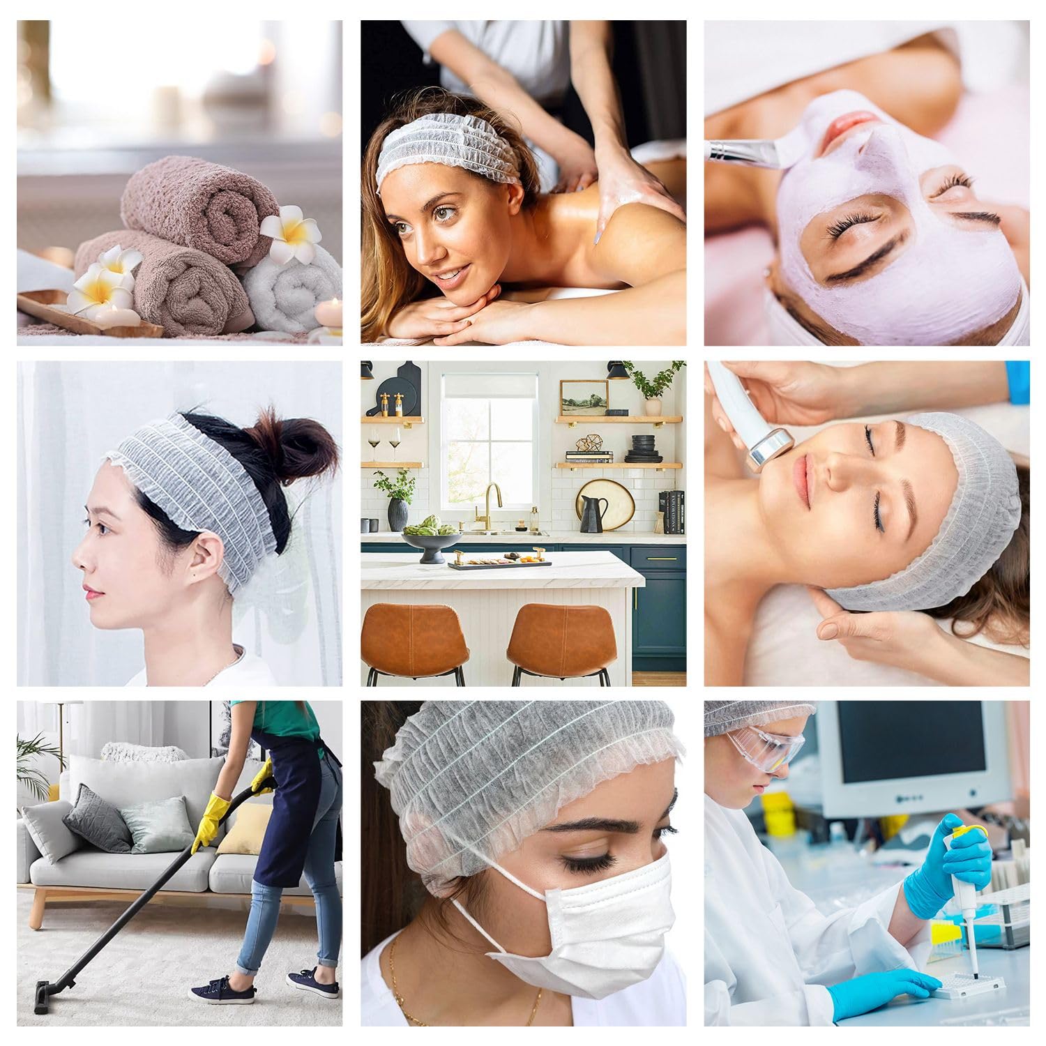 Diademas Desechables Banda Elástica Pelo, 100 PCS para Mujer, Profesional y Personal, Higiénicas, Spa Salón