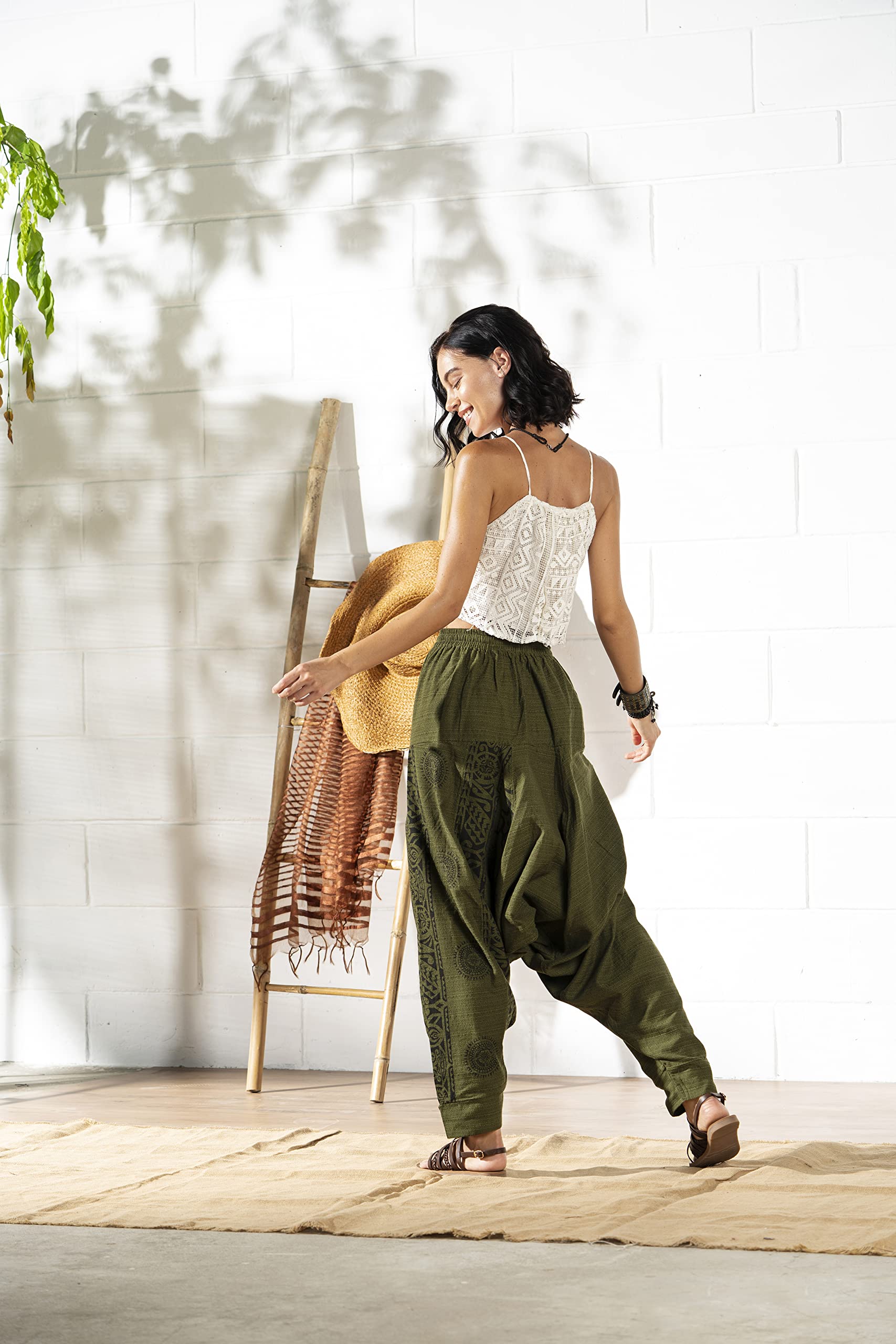 The Veshti Company Printed Hippie Style Boho Harem Pants for Women's, Low Crotch Baggy Loose Yoga Pajama Tribal Pant, Green - Hellbound Heathen, L 4