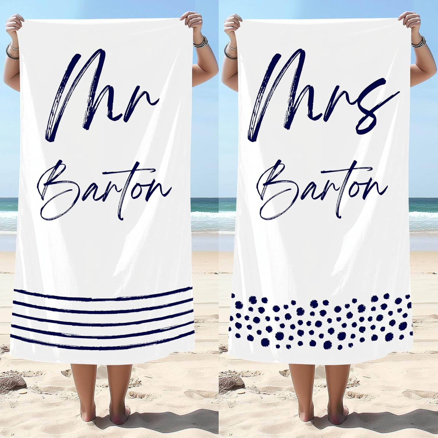 LEPEELA Custom Mr and Mrs Beach Towel Set, His and her