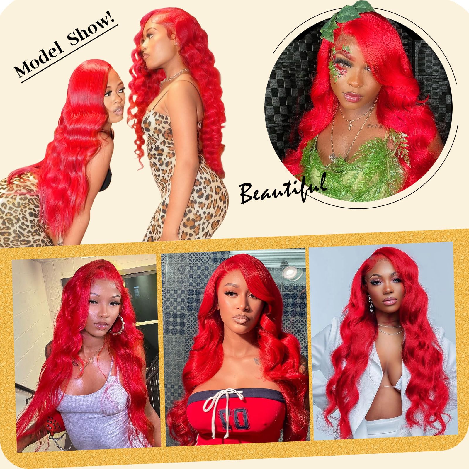 Amazon.com : Ruaswey 30 Inch Red Wig Human Hair 13x4 Body  display picture 1