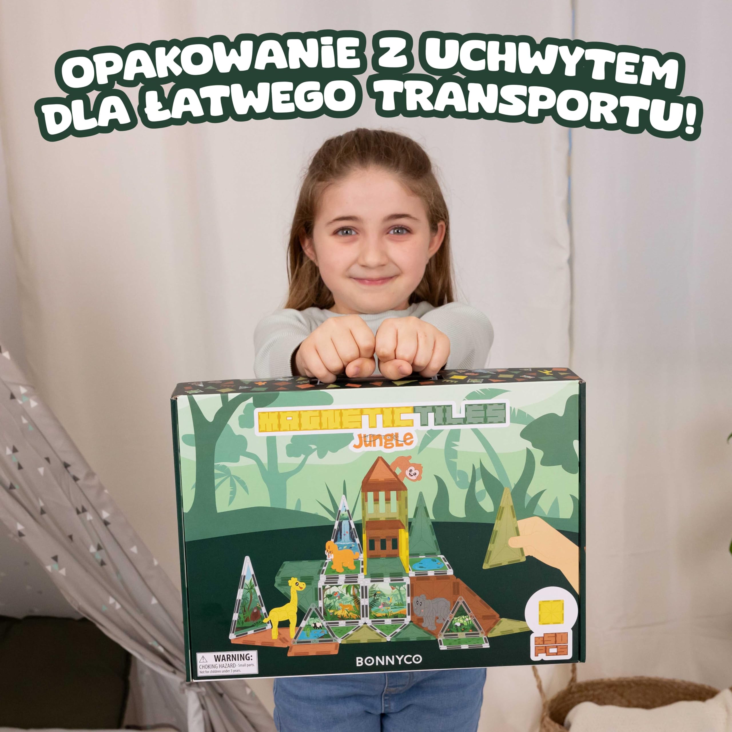 BONNYCO Magnetyczne Klocki dla Dzieci ze Zwierzętami 50 SZT. Zabawki Edukacyjne 2D 3D