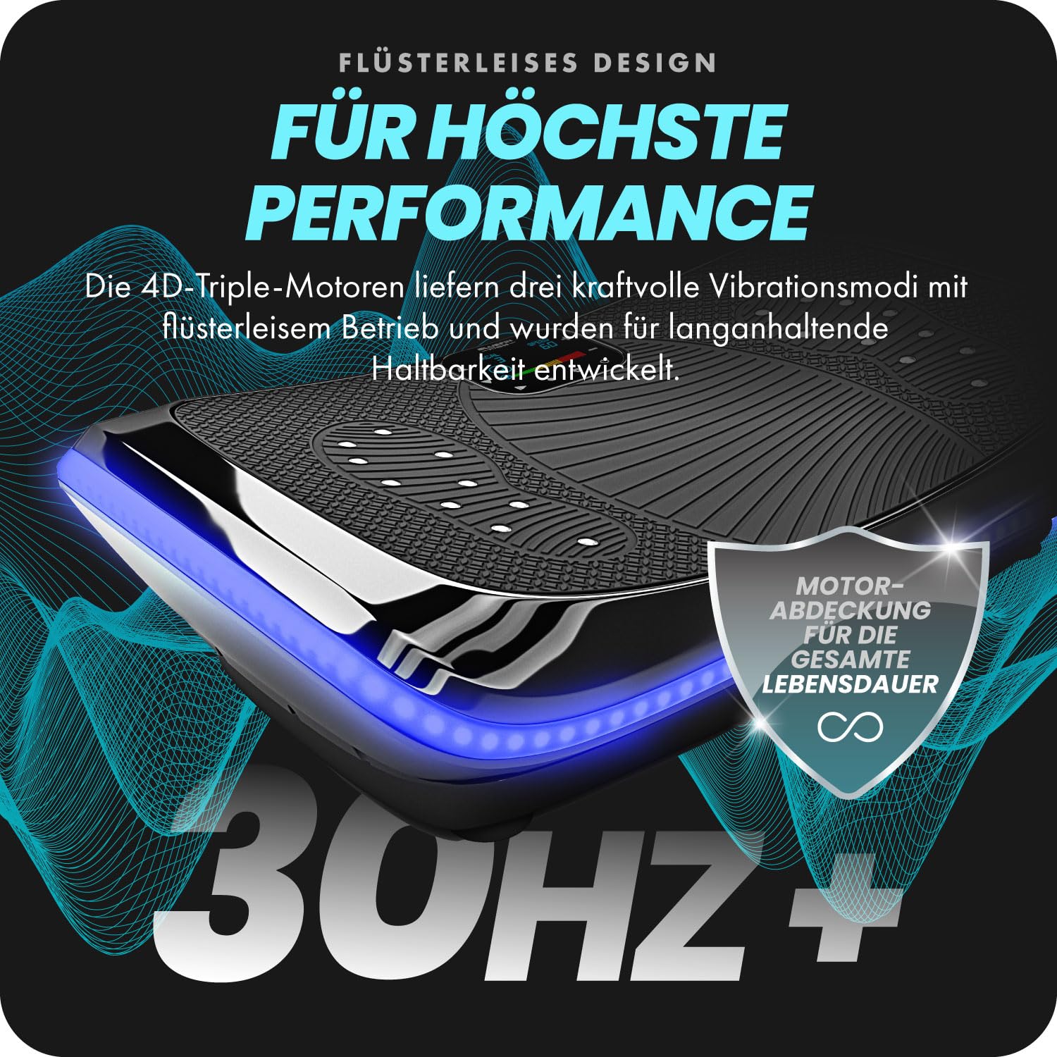 Bluefin® 4D-Vibrationsplatte-Trainingsgerät zum Abnehmen, für die Muskelregeneration und Lymphdrainage, 3 Motoren mit Widerstandsbändern & Zugseilen für EIN effektives Ganzkörpertraining