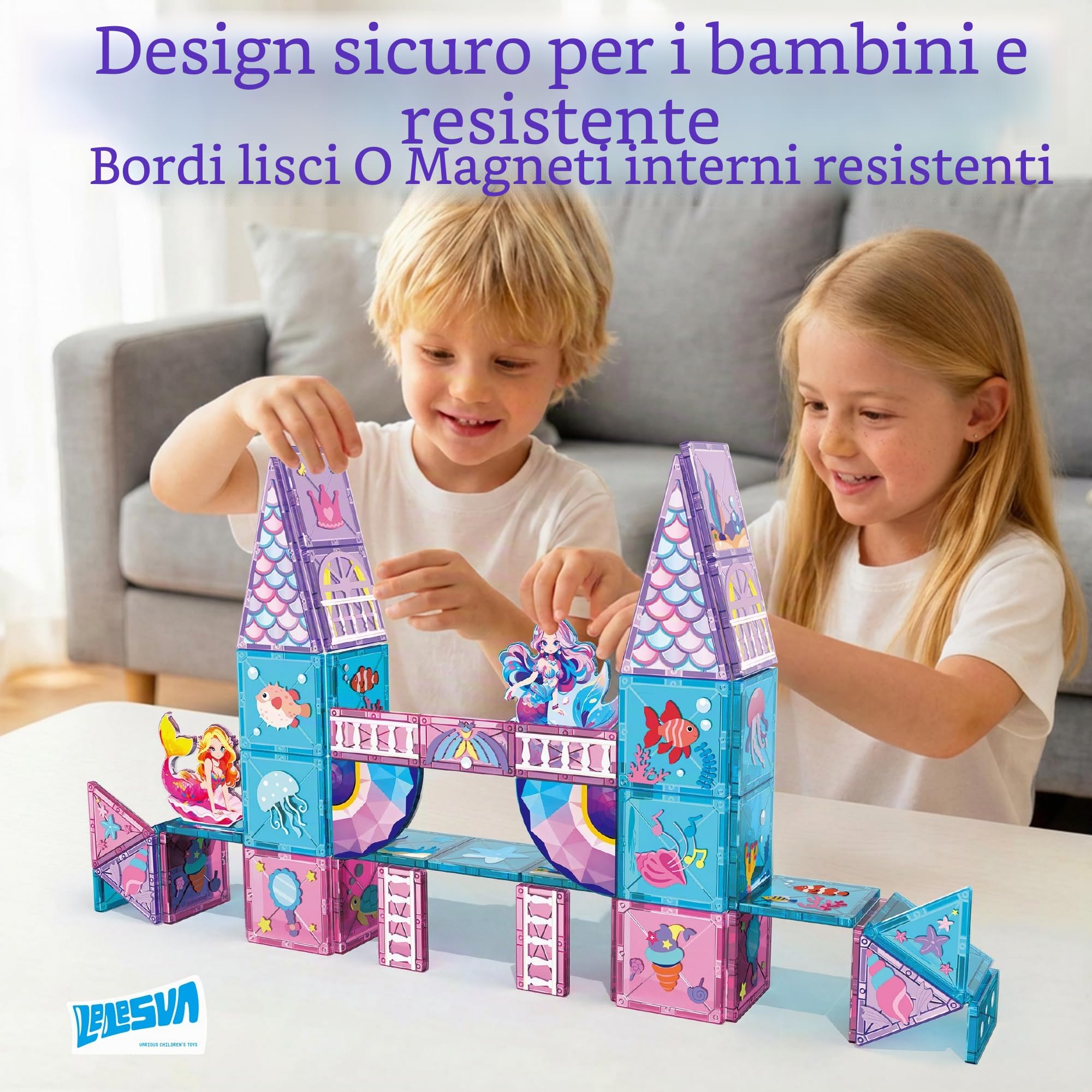 Set di Piastrelle Magnetiche Sirena, 51 PEZZI Giocattolo da Costruzione Magnetico per Ragazzi e Ragazze Regalo Età 3 4 5 6 7 Anni, Blocchi Magnetici Educativi STEM per Costruzioni Creative a Fine Apri