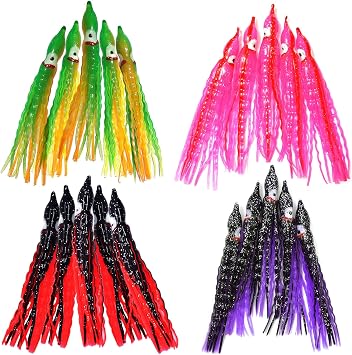 20pcs Fish WOW! 5" Squid Skirt Crinkle Hoochies 13cm Wavy Octopus Fishing Soft Lure -4 Colors-