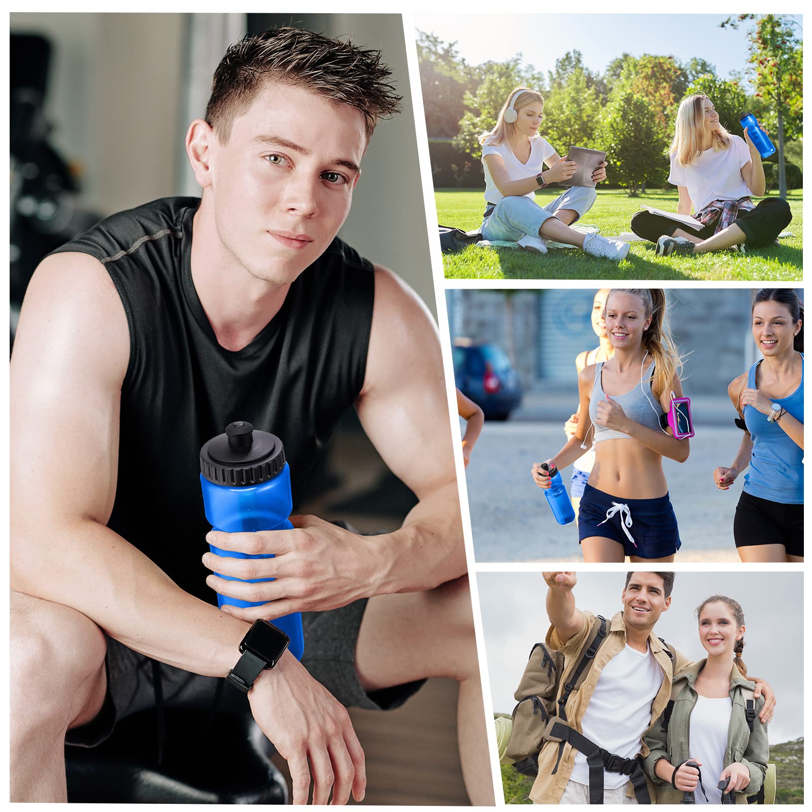 Mimorou 12 Stück Sport-Wasserflaschen 758 ml Sport-Wasserflaschen mit leicht zu öffnendem Push/Pull-Kappe, wiederverwendbare Kunststoff-Wasserflaschen für Fahrräder, Yoga, Outdoor-Sportarten (blau)