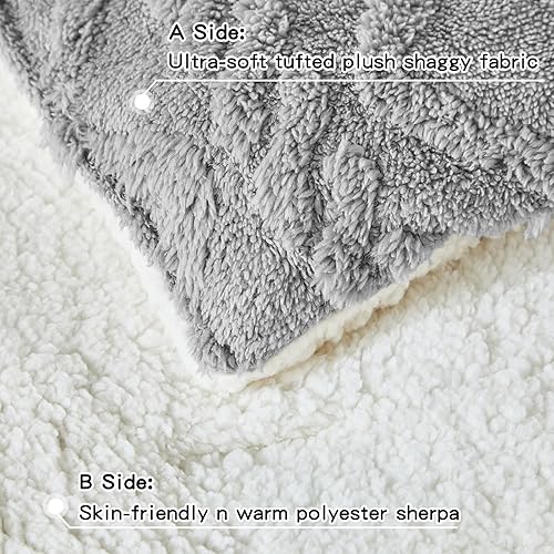 Miniatura 7 de Joyreap Juego de edredón de 3 piezas de sherpa de pelo sintético esponjoso gris claro, juego de edredón de lujo copetudo, para todas las estaciones,