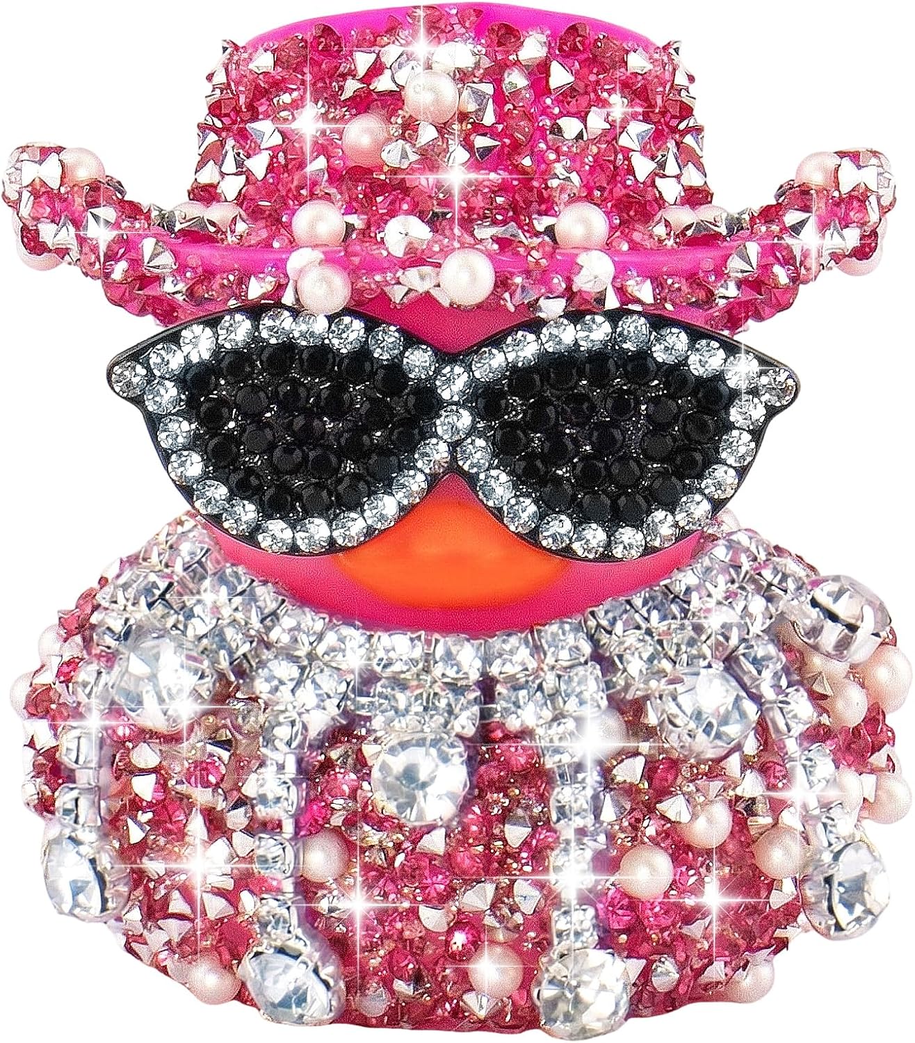 wonuu Diamond Rubber Duck Car Ornaments Dashboard Decorations for Cool Car Accessories Irregular Rhinestone Drop Fringe Choker, Pink