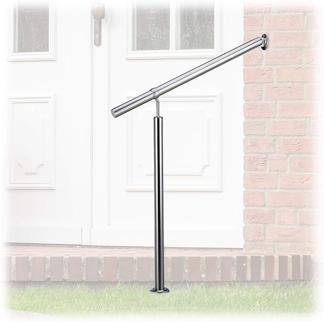 Relaxdays Stainless Steel Handrail for in-and Outdoor Use, with Wall Fittings and Metal Plugs, 100%, Silver, 80 x 90 cm