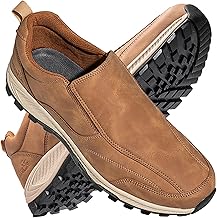 Men's Orthopaedic Shoes Low Waterproof Leather Laceless Men's Loafers Sneakers Shoes Hiking Sport Outdoor, Light Brown
