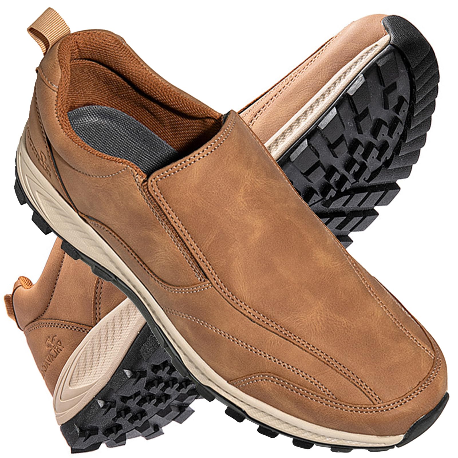 AEHO Chaussure de Marche Hommes Chaussures Slip on Sneakers Chaussure sans Lacets De Course Sport Casual Chaussures De Respirantes Légères Outdoor Shoes Confortables,Light Brown,41/255mm