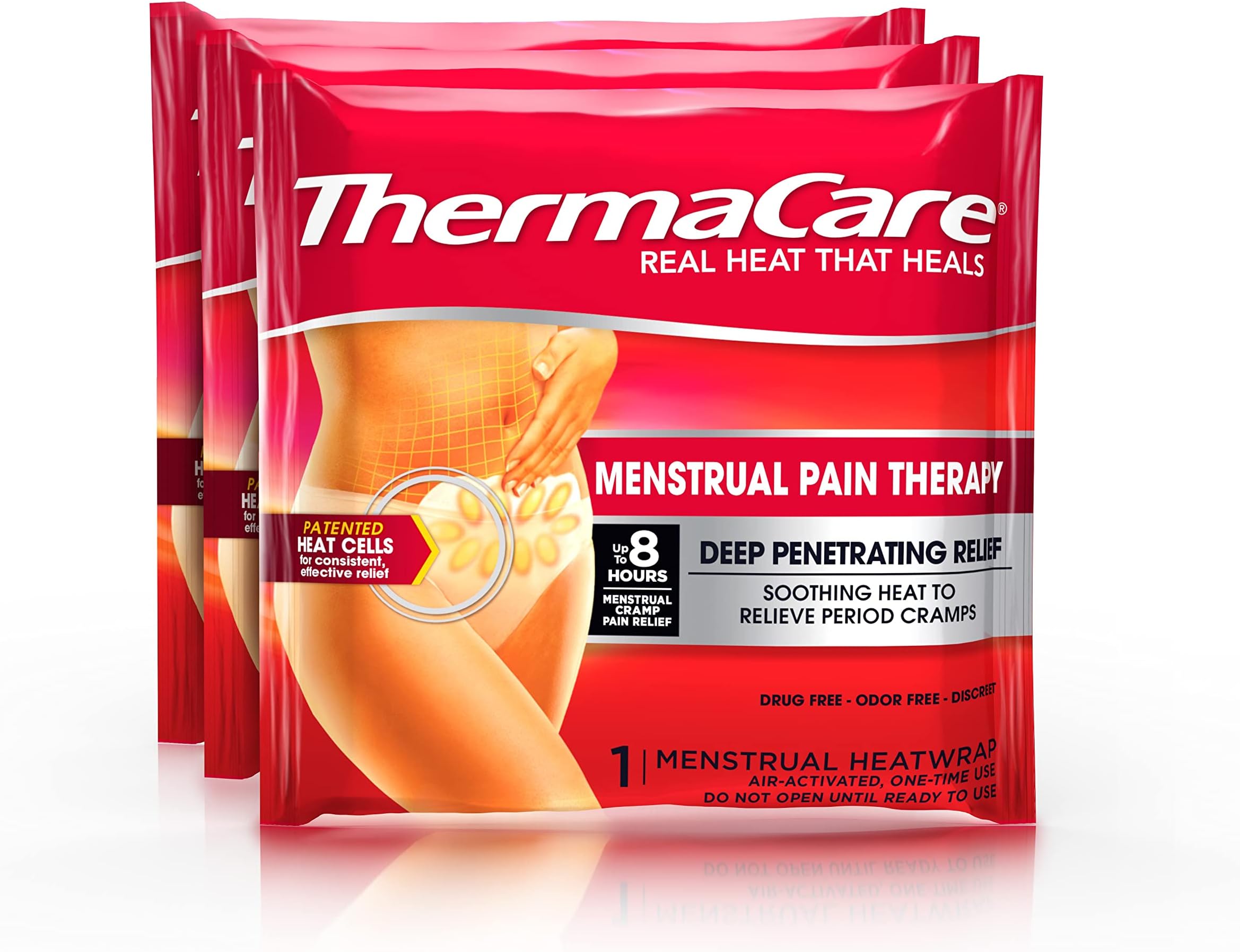 ThermaCarePortable Heating Pad, Menstrual Pain Relief Patches, Discreet Heat Wrap, 3 Count
