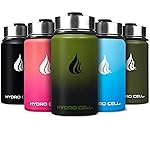 HYDRO CELL Stainless Steel Insulated Water Bottle with Straw - For Cold & Hot Drinks - Metal Vacuum Flask with Screw Cap and Modern Leakproof Sport Thermos for Adults (Army/Black 14oz)