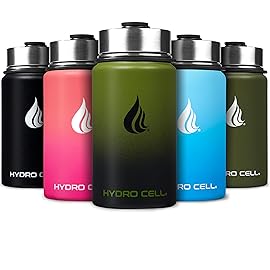 HYDRO CELL Stainless Steel Insulated Water Bottle with Straw - For Cold & Hot Drinks - Metal Vacuum Flask with Screw Cap and Modern Leakproof Sport Thermos for Adults (Army/Black 14oz)