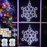 Vista 1 de Hiboom Luces de silueta de ventana de Navidad, luces LED blancas de copo de nieve, decoraciones iluminadas de copo de nieve gigante