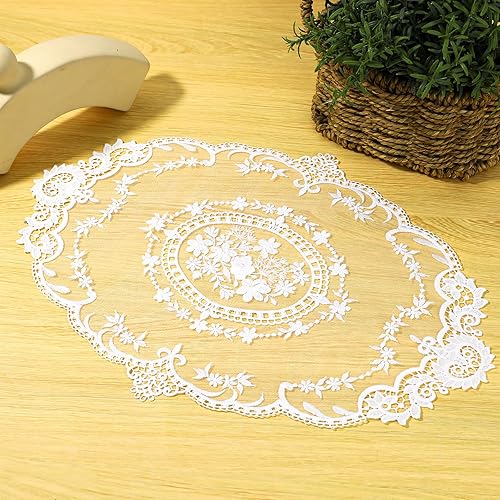 Miniatura 7 de Paquete de 2 manteles individuales retro de encaje francés de ganchillo, hechos a mano, de encaje bordado blanco sólido, manteles individuales de 12