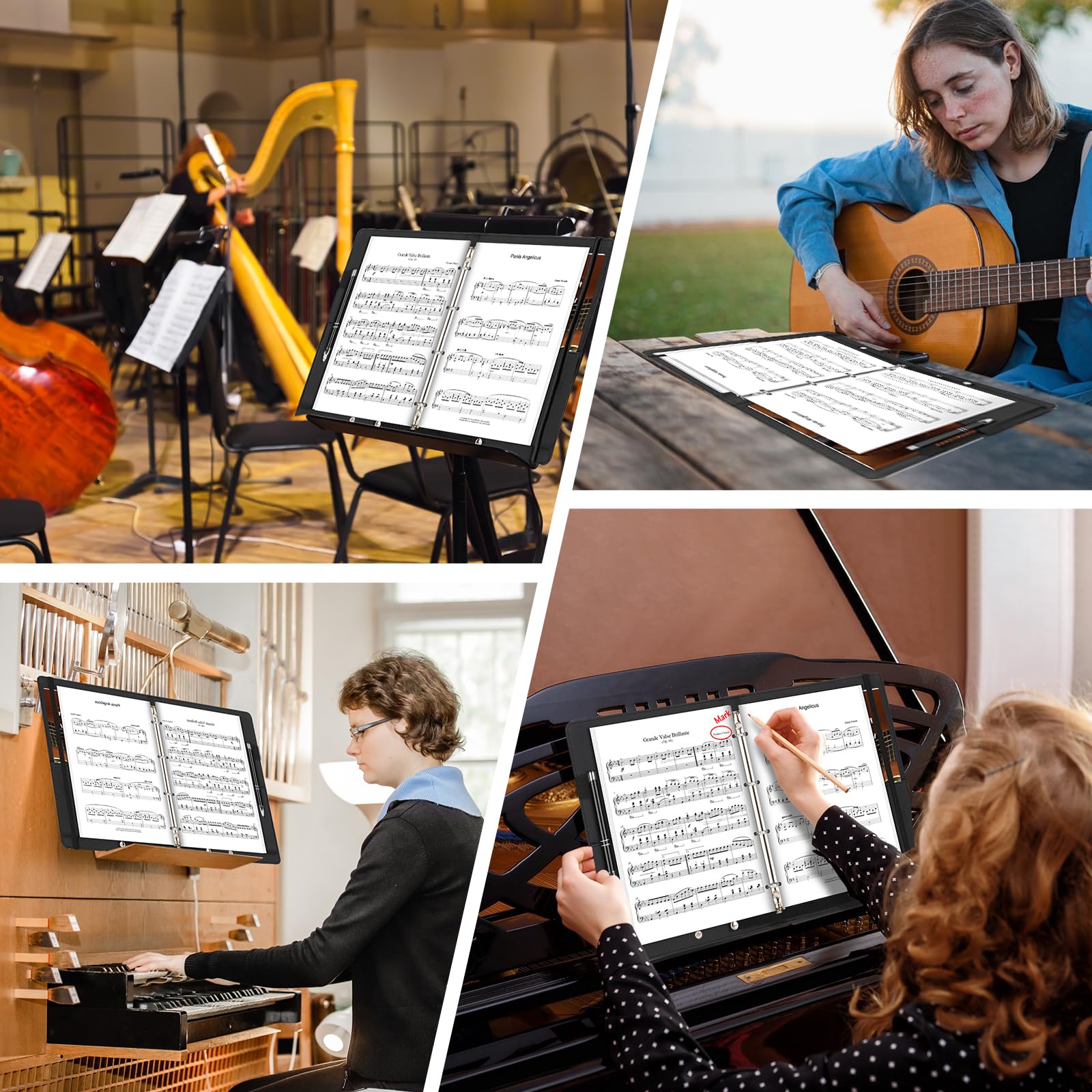 AOBOPLE Cartelle Portaspartiti A4,Capacità 200+ fogli Cartella Musicale Nera di Lusso in PU,Similpelle Cartella Musicale con Tasca Interna per Spartiti,Strumentista,Musicista