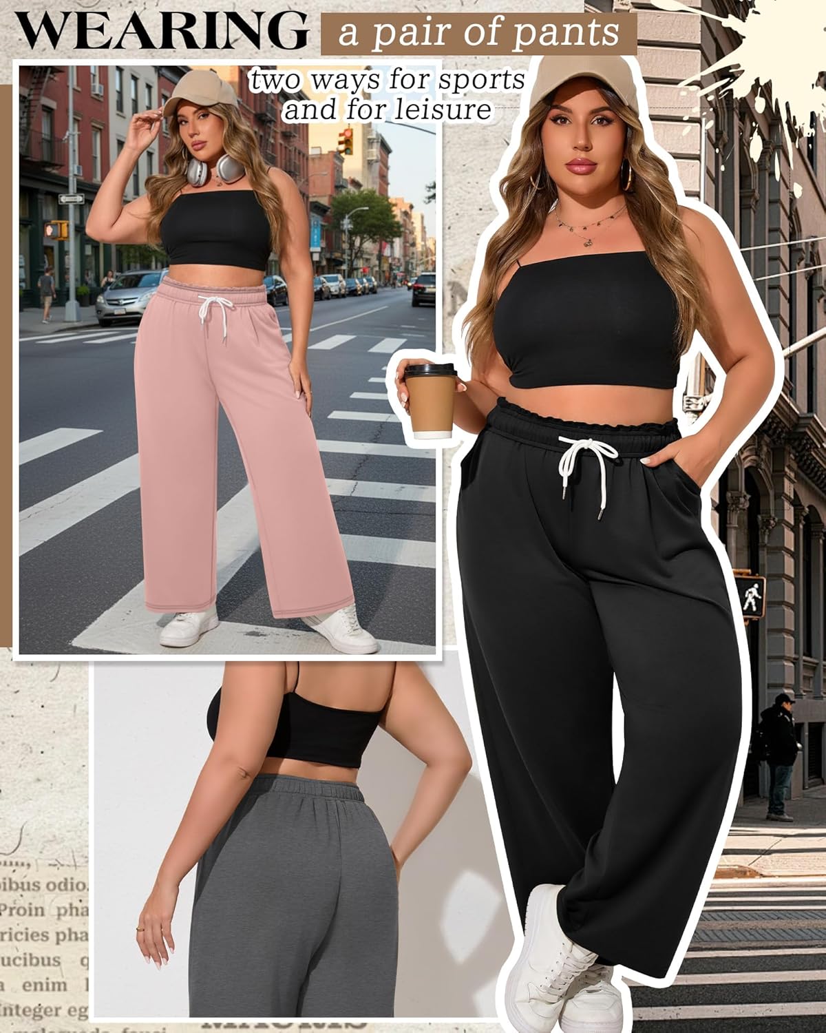 3 Pack Women's Plus Size Wide Leg Yoga Pants, Baggy High Waist Lounge Pants, Drawstring Sweatpants with Pockets - Image 2