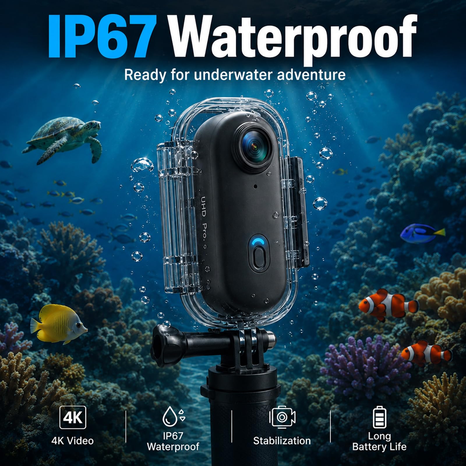 NHOPEEW Mini Telecamera 4K Body Cam con WiFi Action Cam Subacquea IP67 | Telecamera per Casco Moto, Videocamera Magnetica POV per Moto, Viaggi, Animali Domestici + Scheda TF 64GB