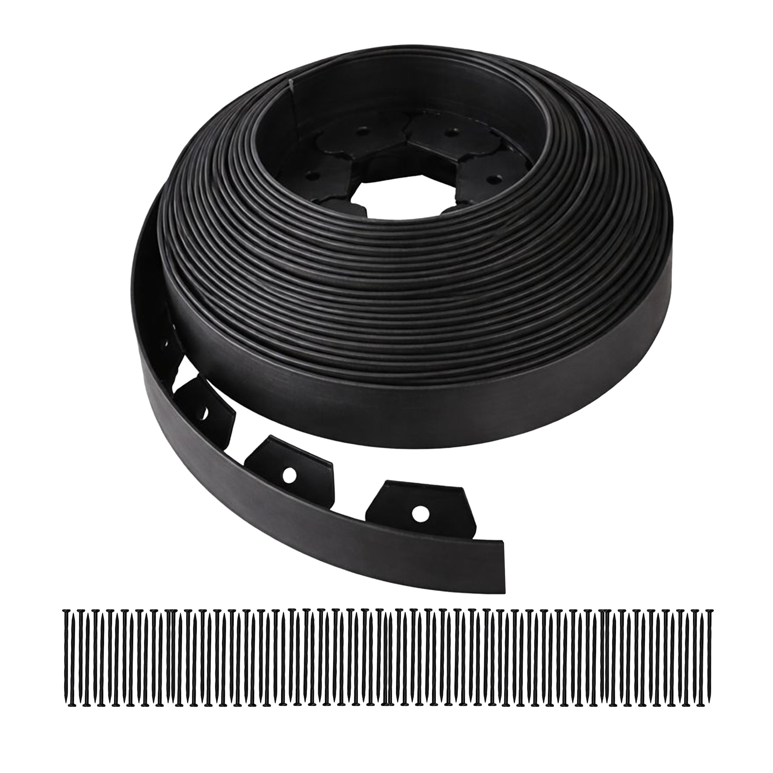 Relaxdays bordura prato, 30 m x 5 cm, plastica, flessibile, 90 picchetti, nero
