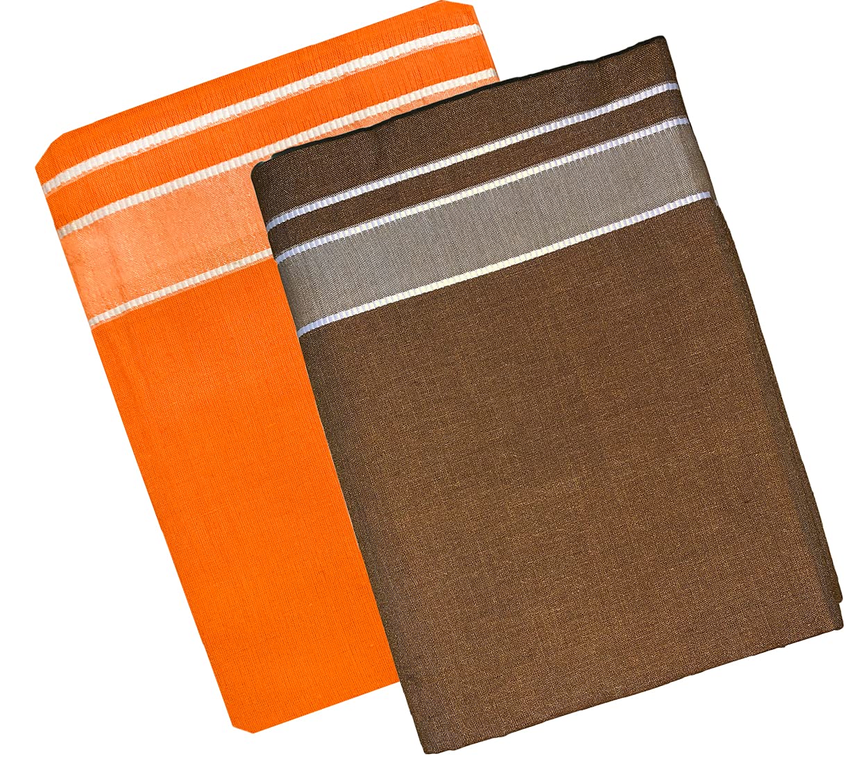 Prakasam Cotton Men's Kerala Style Premam Single (1.28X2.00 Mtrs) Colour (Pack Of 2) (Orange-Kakki) Dhoti