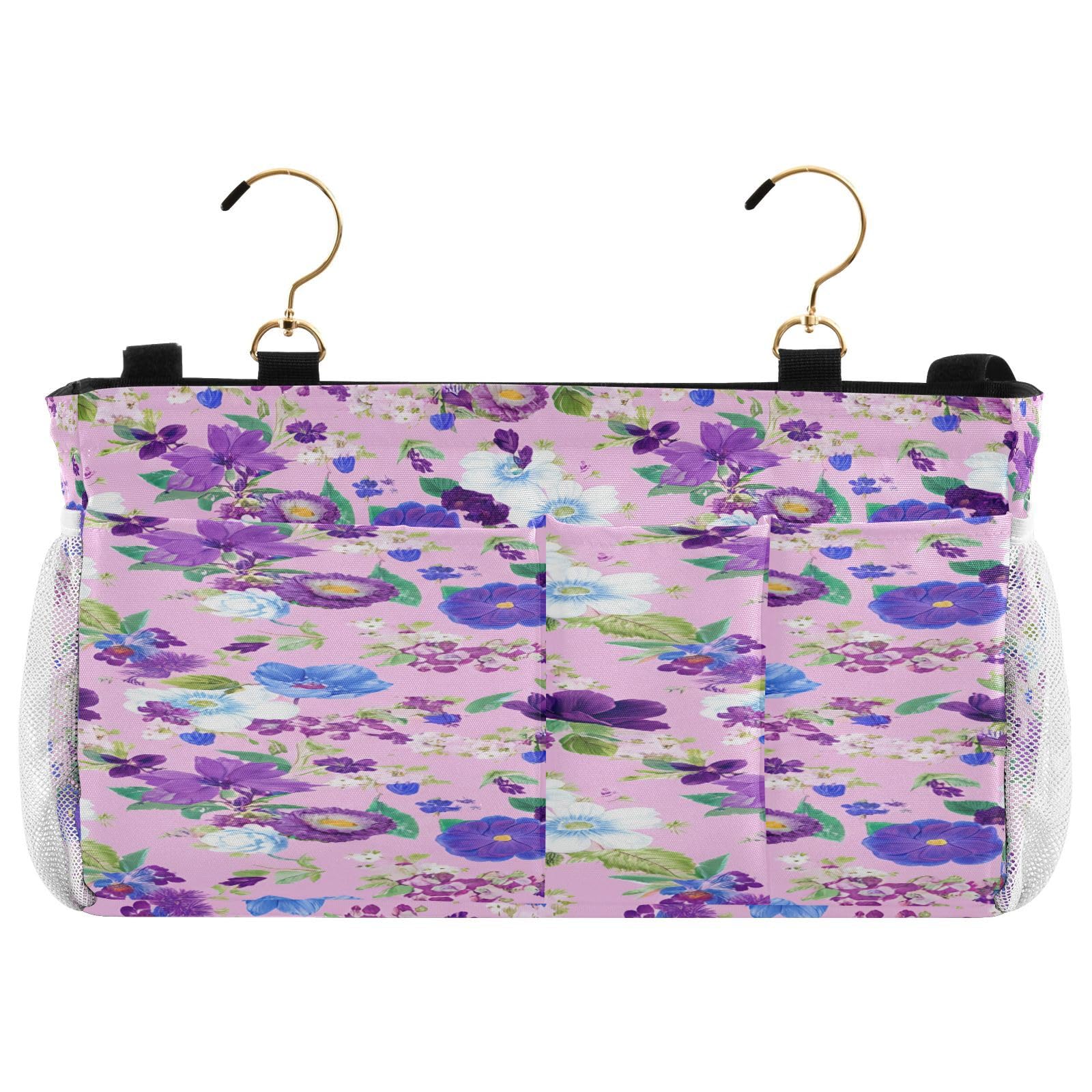 BOESI Doodle Colorful Flowers Bedside Storage Hanging Bag, Hanging Storage Basket, Suitable for Storing Cell Phones, Water Bottles, Books