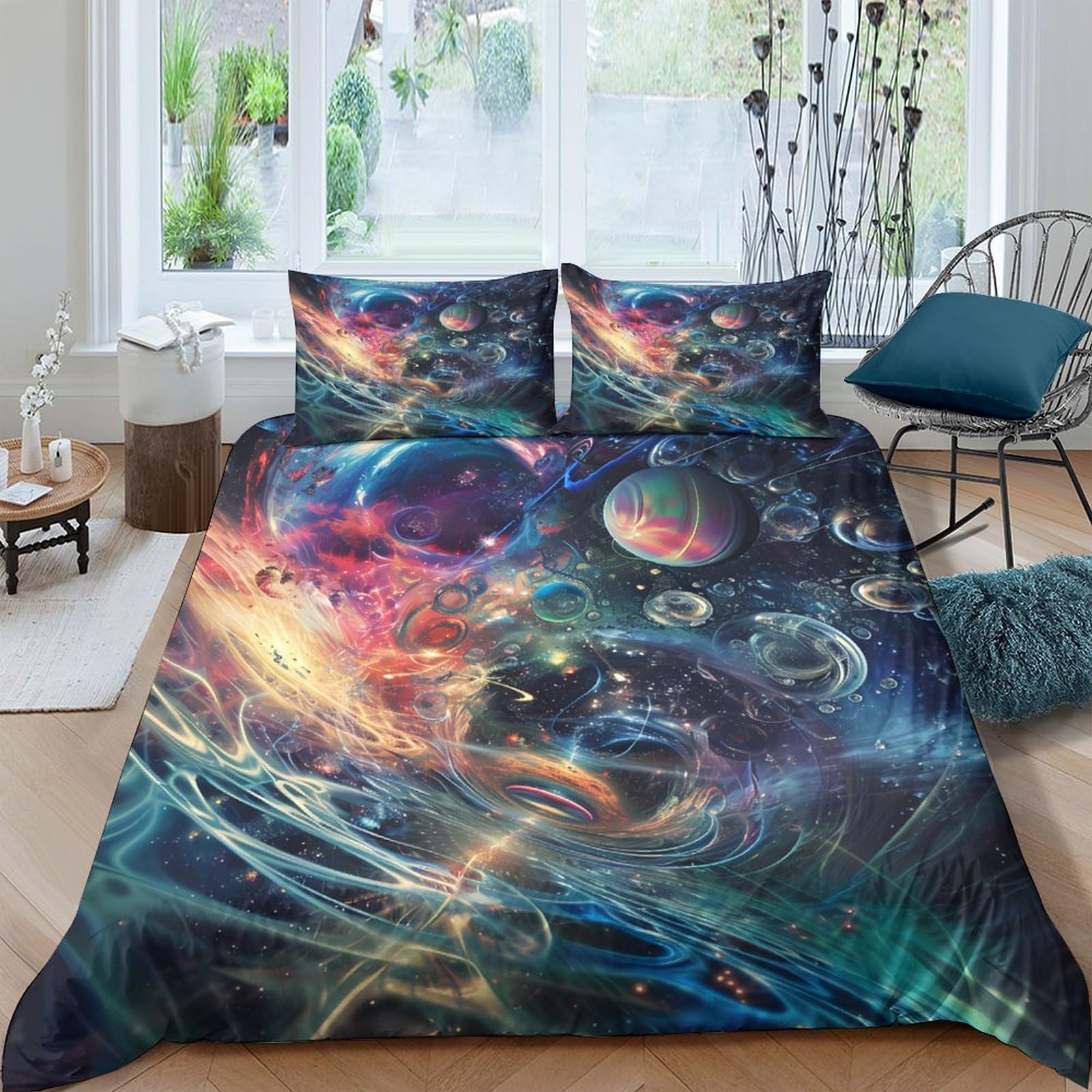 GPLZQXKJNH 3D Printed Galaxy Starry Sky Duvet Cover Set Microfiber Soft Breathable Cosmic Nebula Bedding with 2 Pillowcases Single（135x200cm）