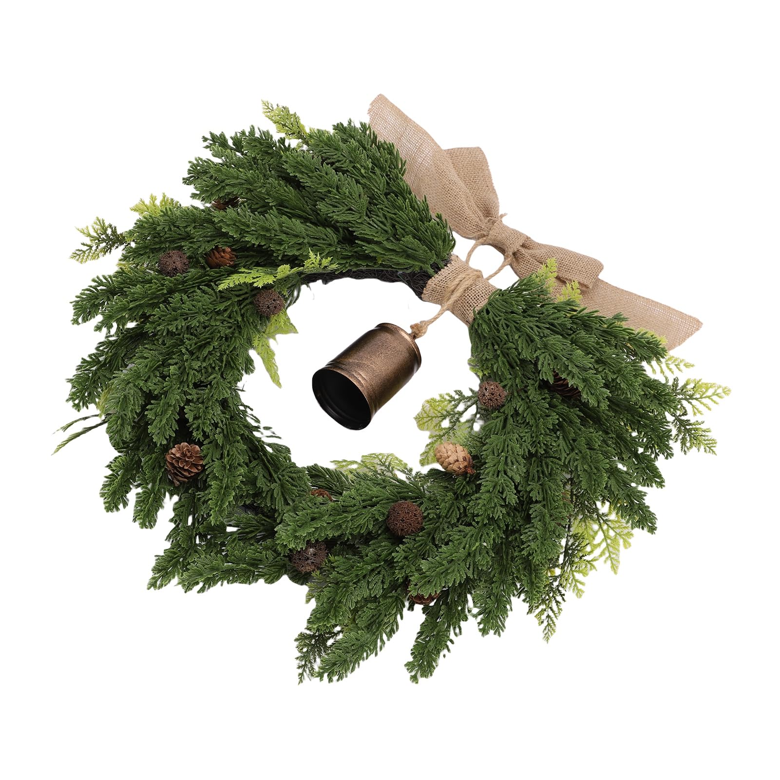 Cryfokt 19.7 Inch Cedar Xmas Wreath with Vintage Rustic Cow Bell Brown