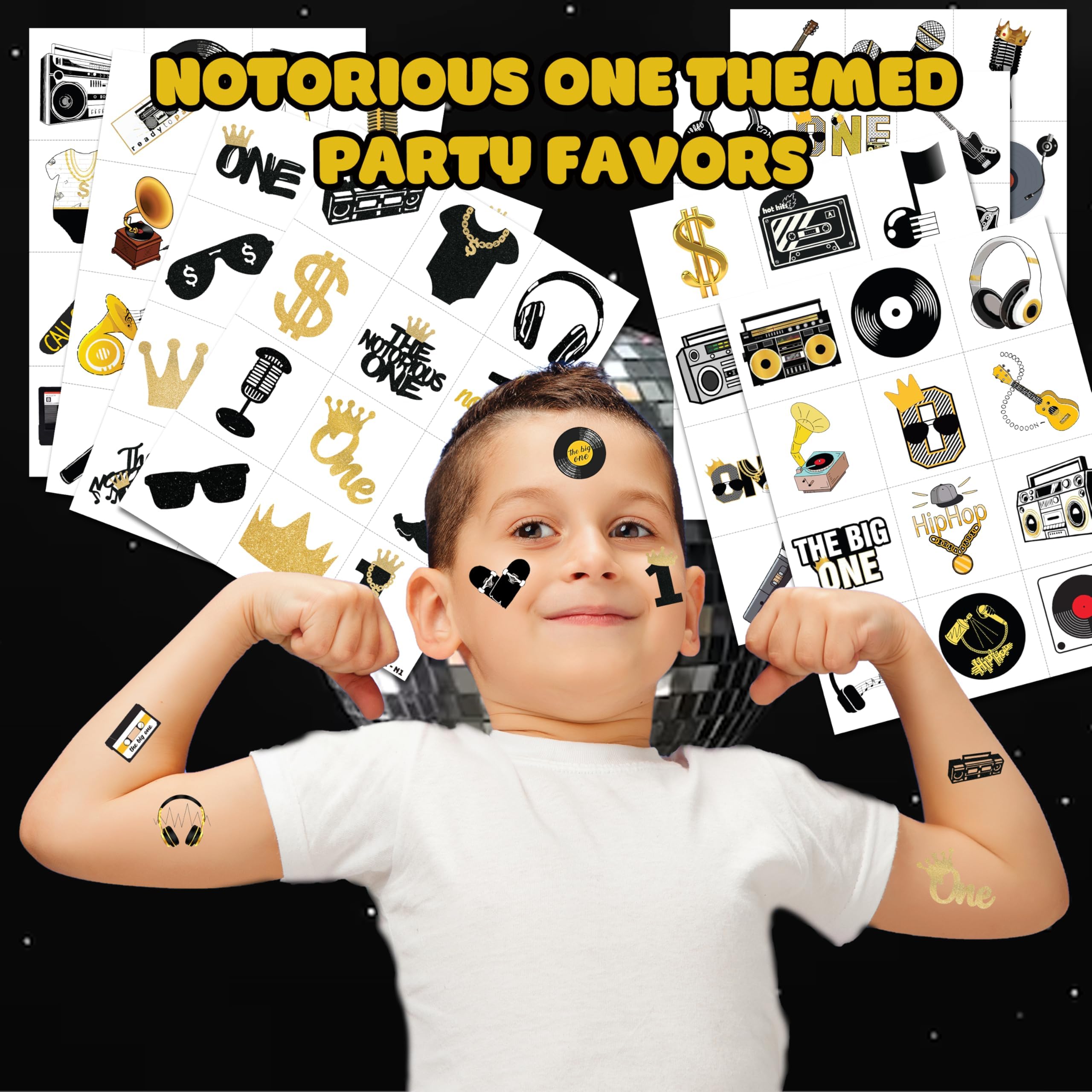 Notorious One Temporary Tattoos Big One Party Decorations Favors Supplies Hip hop Themed Cute Stickers 10 Sheets 100 PCS Gifts for Baby Girls Boys Class School Carnival, Small