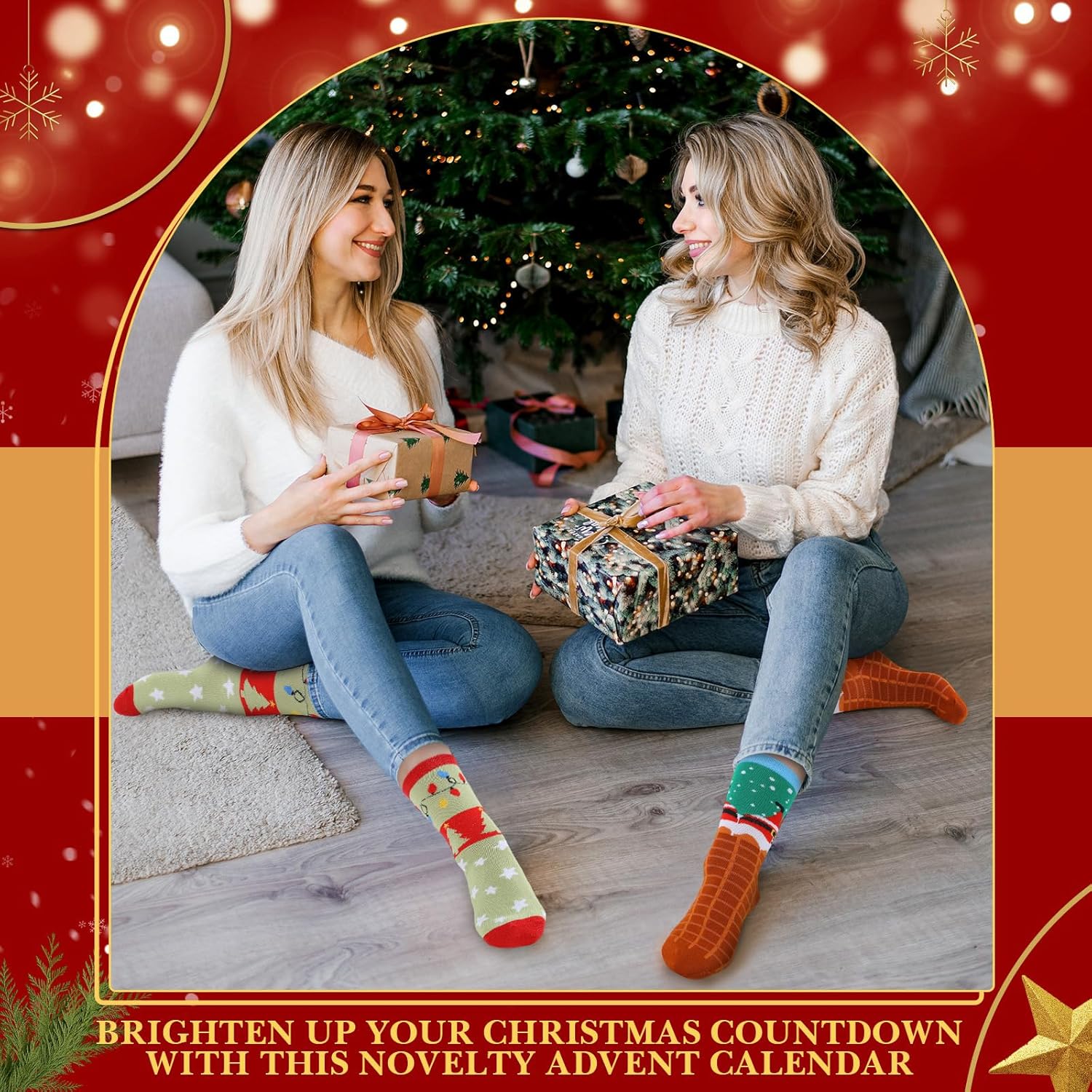 Jiuguva 24 Pairs Christmas Socks Advent Calendar 2025, Christmas Socks Bulk 24 Days Countdown Box Gift for Xmas Party Favor Gifts