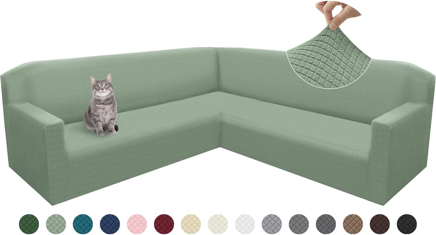 Arfntevss L Shaped Couch Covers for Sectional Sofa Stretch Jacquard Fleece Corner Sofa Cover Non Slip Pet Dog U Shape Sectional Slipcovers Set Thickened Soft Furniture Protector (Sage Green, Large) Large Sage Green