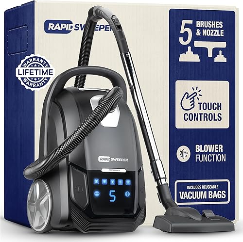 Aspiradora y soplador de recipiente con bolsa para el hogar, filtro HEPA lavable, capacidad de 5 litros, 5 velocidades, para alfombras de madera