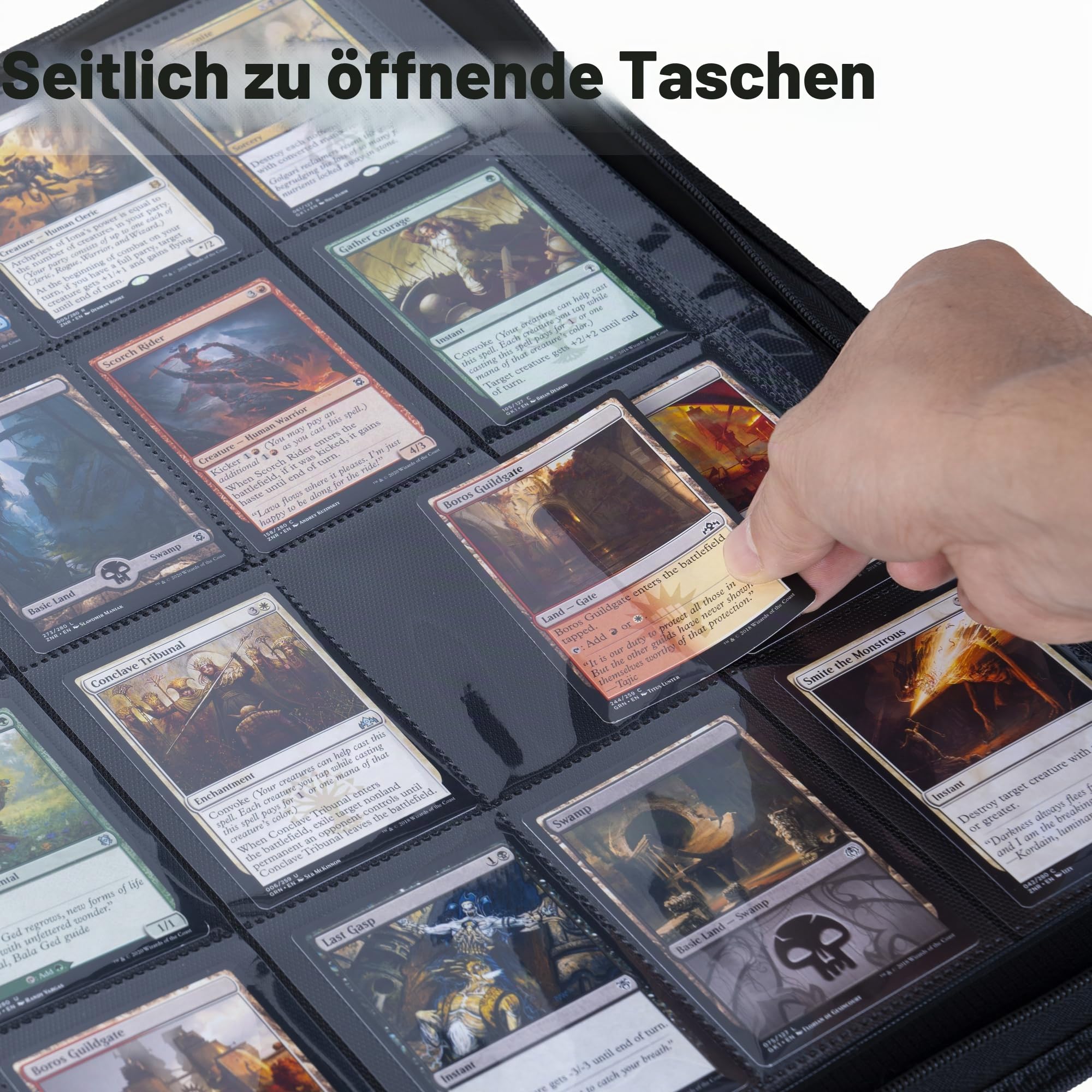 Kartenbinder mit 16 Fächern, Sammelkartenbinder für bis zu 1408 Karten mit 44 Hüllen, Reißverschluss, Kartenhalter, Album, kompatibel mit TCG-Karte/Spielkarten/Sportkarte, Rot
