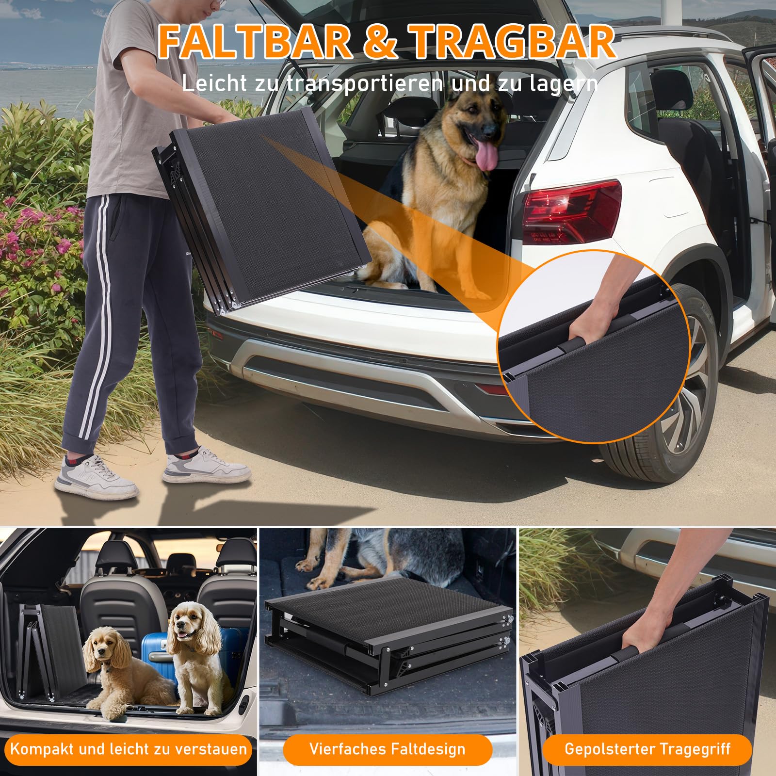 180×50cm Hunderampe Auto Klappbar, Anti-Rutsch Hunderampe für große Hunde, Leicht Aluminium Haustierrampe für Autos und SUV