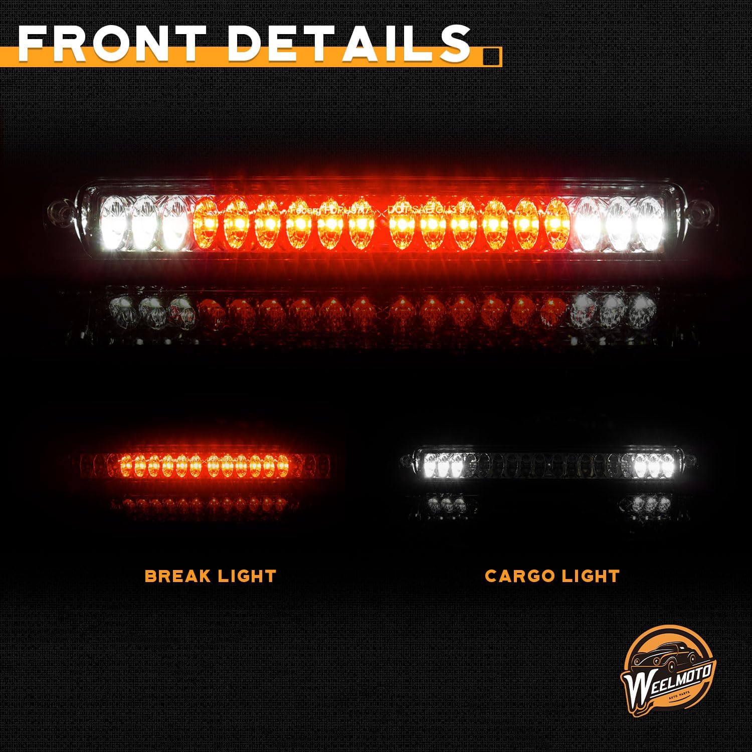 WEELMOTO LED 3rd Brake Light Compatible with 1997-2003 Ford F150 / 2004 Heritage, High Mount Stop Brake Cargo Light for 1998-1999 Ford F-250/2002 Lincoln Blackwood Rear Cargo Lamp Chrome Housing