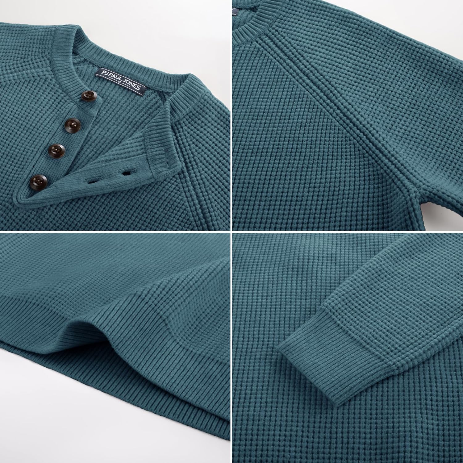 PJ PAUL JONES Mens Sweaters Casual Waffle Pullover Sweater Button Crewneck Textured Knit Henley Sweaters - Image 5