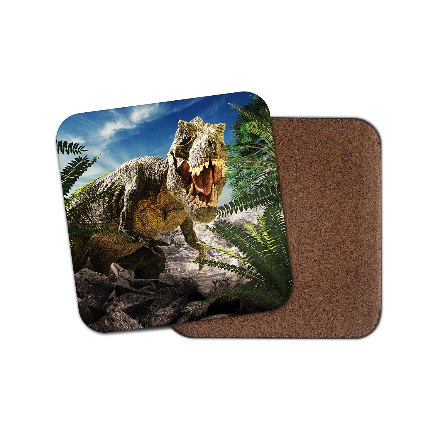 Destinationvinyl Multicolor 1 X Tyrannosaurus Rex Cork Backed Drinks Coaster - Dinosaur T-Rex #8356