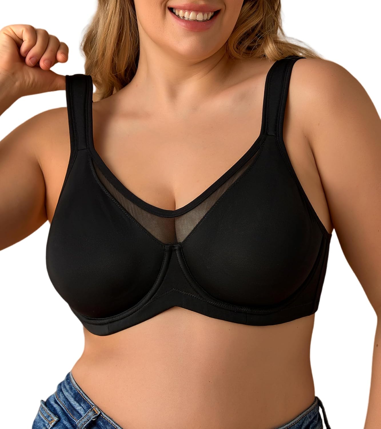 Minimizer Bras for Women Full Coverage Womens T-Shirt Unlined Bra with Underwire for Heavy Breast Black 85E
