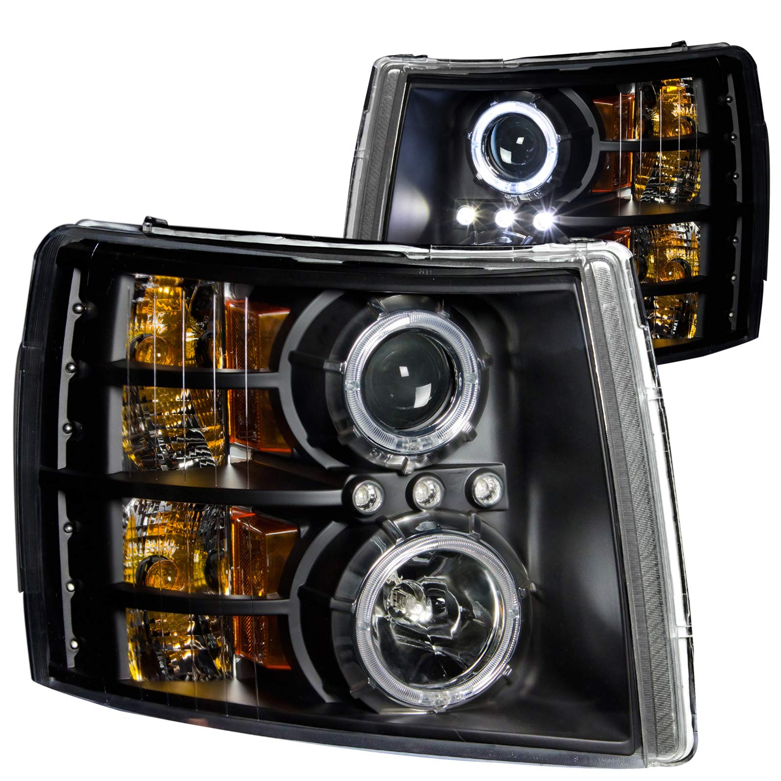 ANZO USA 111107 Chevrolet Silverado Black Clear Projectors With Halos Headlight Assembly - (Sold in Pairs)