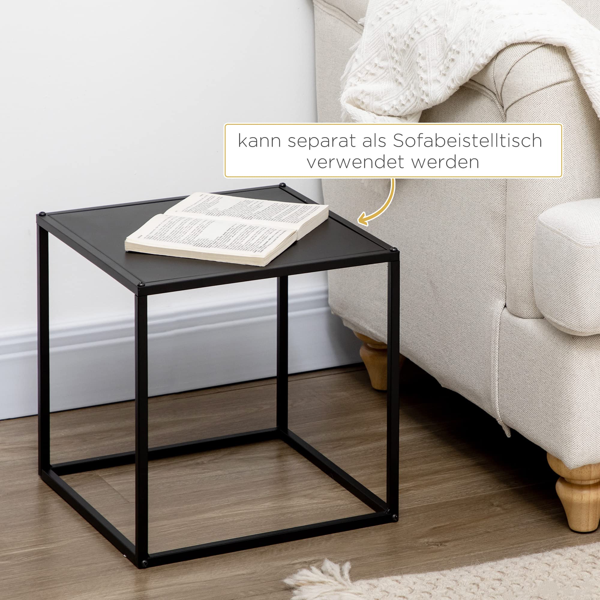 HOMCOM Couchtisch Quadratisch 2er Set, Satztisch Modern Wohnzimmertisch Stapelbar Kaffeetisch Beistelltisch für Wohnzimmer 40x40x40cm & 35x35x35cm, Schwarz