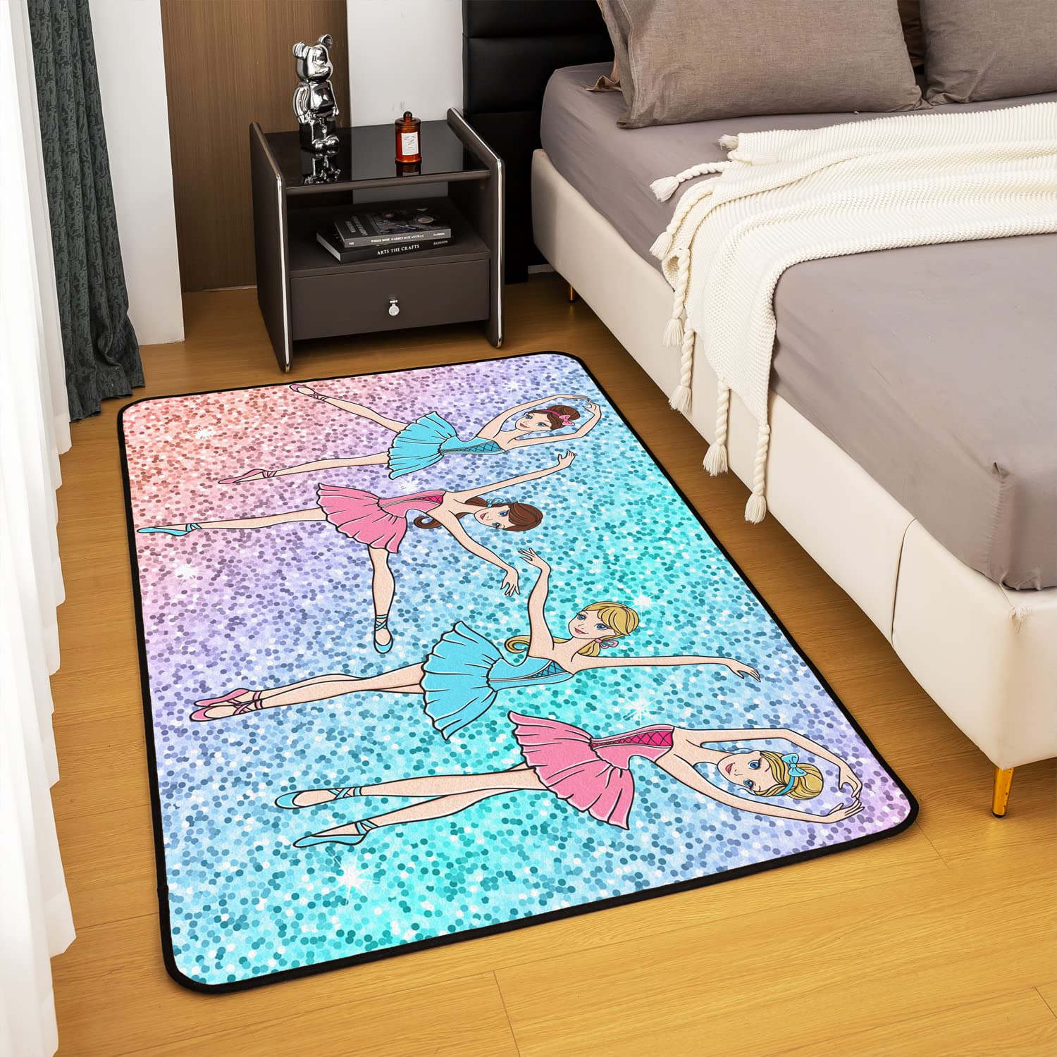 Homemissing Ballet Area Rug 100x150cm Glitter Ballet Dancers Living Room Rugs For Bedroom Home Decor Princess Decor Carpet Ultra Soft Non-Slip Indoor Floor Mat - Image 4